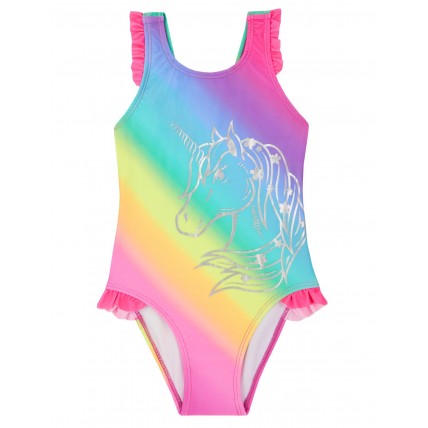 Girls Swimming Costume - Rainbow Unicorn