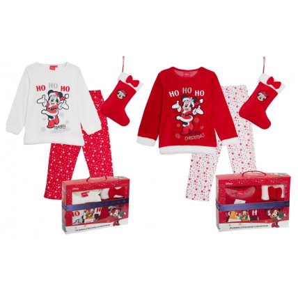 Disney Minnie Mouse Girls Fleece Pyjamas + Stocking Christmas Boxed Gift Set Pjs
