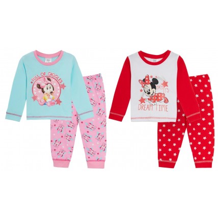 Baby Girls Disney Minnie Mouse Pyjamas Toddlers Full Length Pjs Set Infants Size