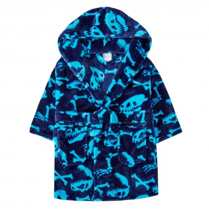 Boys Dinosaur Bones Robe Hooded Fleece Dressing Gown Kids Novelty Bathrobe Gift