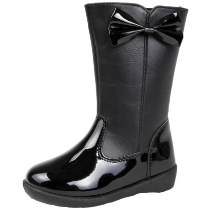Girls Knee High Boots - Patent Bow