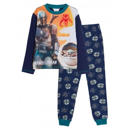 Boys Mandalorian Pyjamas Kids Star Wars Yoda Full Length Pjs Set Nightwear Size