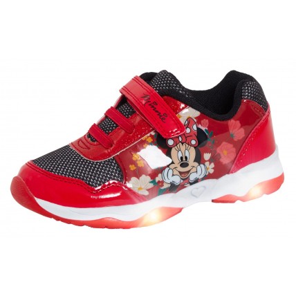 Disney Minnie Mouse Girls Light Up Trainers Kids Easy Touch Fasten Sports Shoes