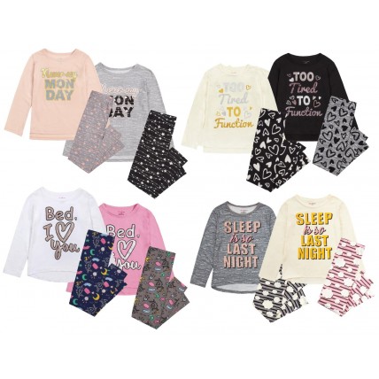 Girls Novelty Slogan Full Length Pyjamas Kids Tweens 2 Piece Pjs Set Gift Size