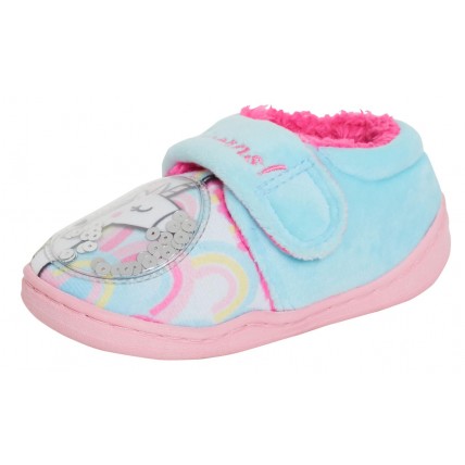 Girls Unicorn Slippers Kids Sequin Rainbow Easy Fasten Fleece Lined Indoor Shoes
