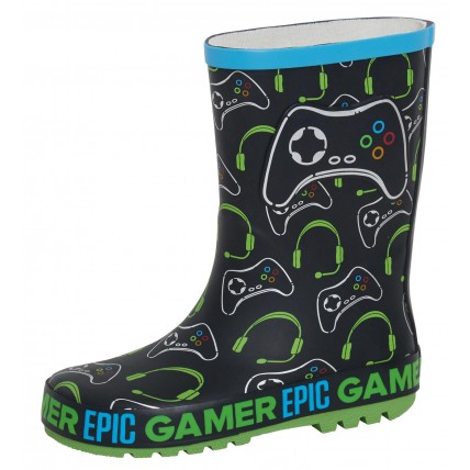 Boys Epic Gamer Wellington Boots Kids Gaming Rubber Wellies Rain Snow Shoes Size