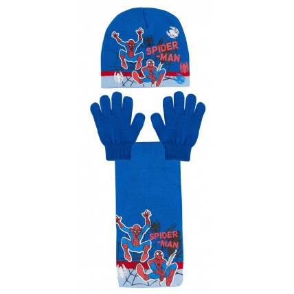Boys Marvel Spiderman Woolly Hat + Scarf + Gloves Winter Set Kids Avengers Gift