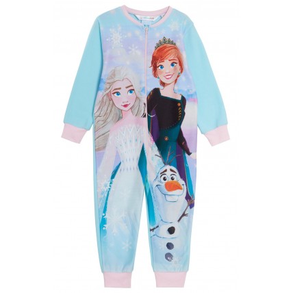 Girls Disney Frozen 2  Fleece All In One Pyjamas Kids Pjs Elsa Anna Sleepsuit