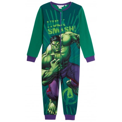 Boys Incredible Hulk Fleece All In One Kids Marvel Fleece Pyjamas Pjs Nightwear