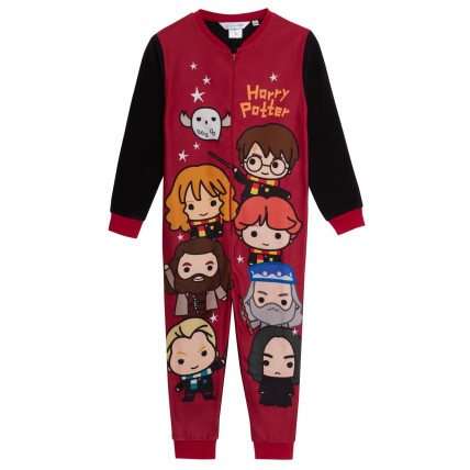 Boys Harry Potter All In One Kids Hogwarts Fleece Pyjamas Pjs Nightwear Size