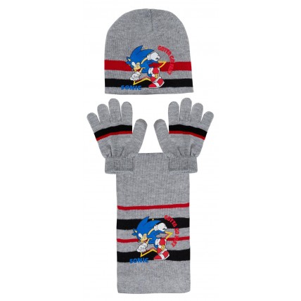 Gloves 3 Piece Winter Set Kids Sega Gift Scarf Sonic The Hedgehog Boys Woolly Hat 
