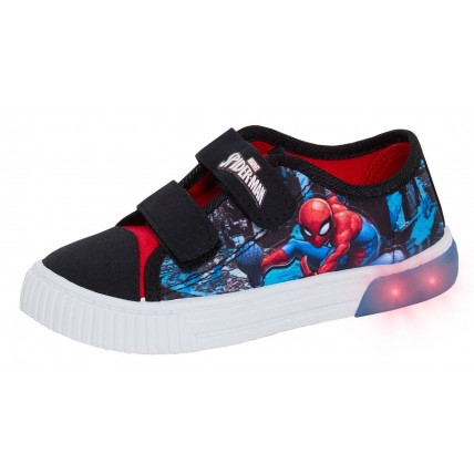 Boys Spiderman Light Up Canvas Trainers Kids Marvel Touch Fasten Casual Pumps
