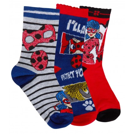 Girls Miraculous Ladybug 3 Pack Socks Girls Character Multipack Ankle Socks Size