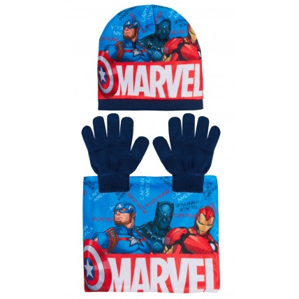 Boys Marvel Avengers 3 Piece Winter Set Kids Super Hero Hat + Gloves + Scarf Set