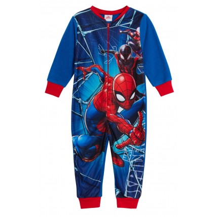 Marvel Spiderman Boys Fleece All In One Pyjamas Kids Avengers Sleepsuit Size