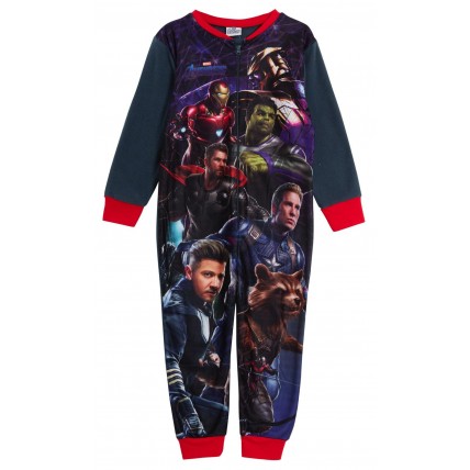 Marvel Avengers Boys Fleece All In One Pyjamas Kids Super Hero Sleepsuit Size