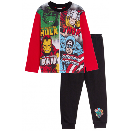 Boys Avengers Full Length Pyjamas Kids Marvel Super Hero Long Pjs Set Size