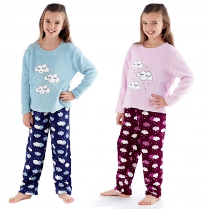 Girls Fleece Pyjamas Set - Clouds