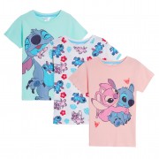Girls 3 Pack Lilo And Stitch T-Shirts Kids Disney Summer Short Tees Top Size