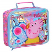 Peppa Pig Iridescent Lunchbag Girls School Nursery Sequin Insulated Lunch Bag