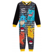 Boys Pokemon All In One Kids Pikachu Fleece Pyjamas Pjs Sleepsuit Nightwear Size