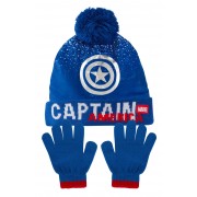 Boys Marvel Bobble Hat + Gloves Winter Set Captain America or Black Panther Set