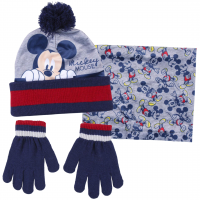 Boys Disney Mickey Mouse 3 Piece Winter Set Bobble Hat + Gloves + Snood Scarf
