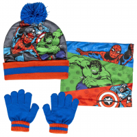 Boys Avengers Hat + Snood Scarf + Gloves Winter 3 Piece Set Kids Marvel Gift
