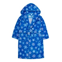 Girls Snow Queen Hooded Fleece Dressing Gown Kids Snowflake Plush Bathrobe Gift