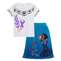 Girls Encanto Chiffon Skirt + T-Shirt Dress Up Outfit Disney Mirabel Costume
