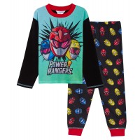 Boys Power Rangers Full Length Pyjamas Kids Super Hero Long Pj Set Nightwear