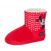 Girls Disney Minnie Mouse Slipper Boots Faux Fur Lined Warm Booties House Shoes