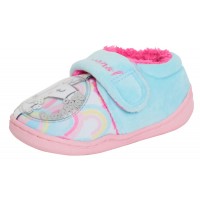 Girls Unicorn Slippers Kids Sequin Rainbow Easy Fasten Fleece Lined Indoor Shoes