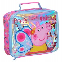 Peppa Pig Iridescent Lunchbag Girls School Nursery Sequin Insulated Lunch Bag