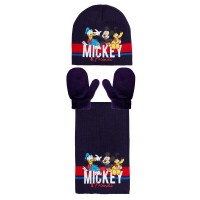 Boys Disney Mickey & Friends 3 Piece Winter Set Kids Hat + Mitten Gloves + Scarf