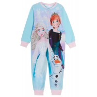 Girls Disney Frozen 2  Fleece All In One Pyjamas Kids Pjs Elsa Anna Sleepsuit