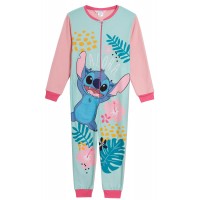 Disney Stitch Girls All In One Kids Lilo Fleece Pyjamas Pjs Zip Nightwear Size