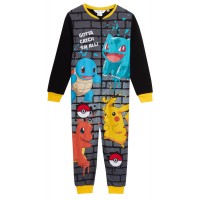 Boys Pokemon All In One Kids Pikachu Fleece Pyjamas Pjs Sleepsuit Nightwear Size