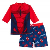 Boys Spider-man Swim Shorts + Rash Vest 2 Piece Swim Set Surf Top + Board Shorts