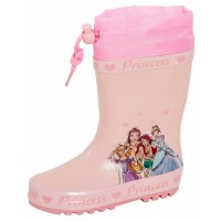 Girls Disney Princess Tie Top Wellies Warm Lined Wellington Boots Kids Snow Shoe