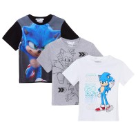 Boys 3 Pack Sonic The Hedgehog T-Shirts Kids Sega Tails Tops Short Sleeved Tees