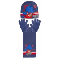 Girls Miraculous Ladybug 3 Piece Winter Set Kids Woolly Hat + Glove + Scarf Set
