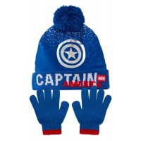 Boys Marvel Bobble Hat + Gloves Winter Set Captain America or Black Panther Set
