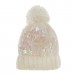 Girls Iridescent Sequin Woolly Bobble Hat Kids Winter Warm Glitter Cap Gift Size